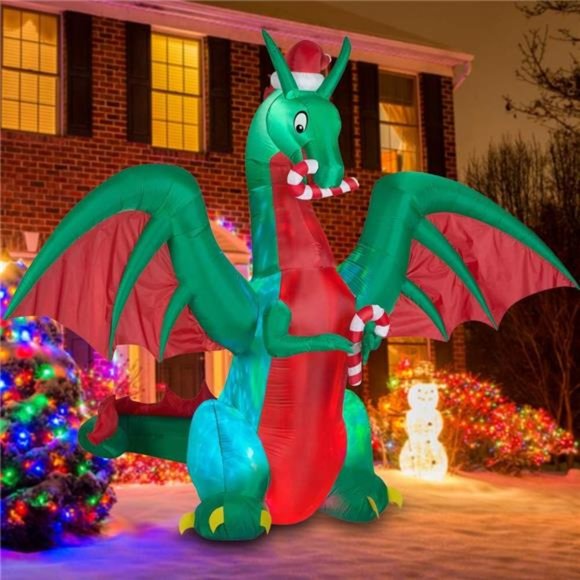 8ft Inflatable Christmas Dragon with Candy Disco LED Lighted Blow Up Decoration - Picture 1 of 6
